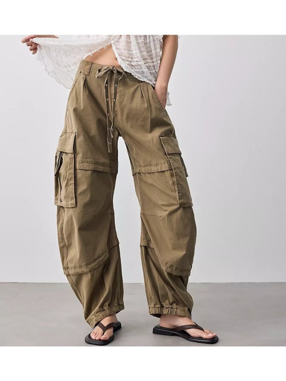Free People Reef Curved Twill Cargo Pants Barrel Relaxed Y2K Utility Womens L